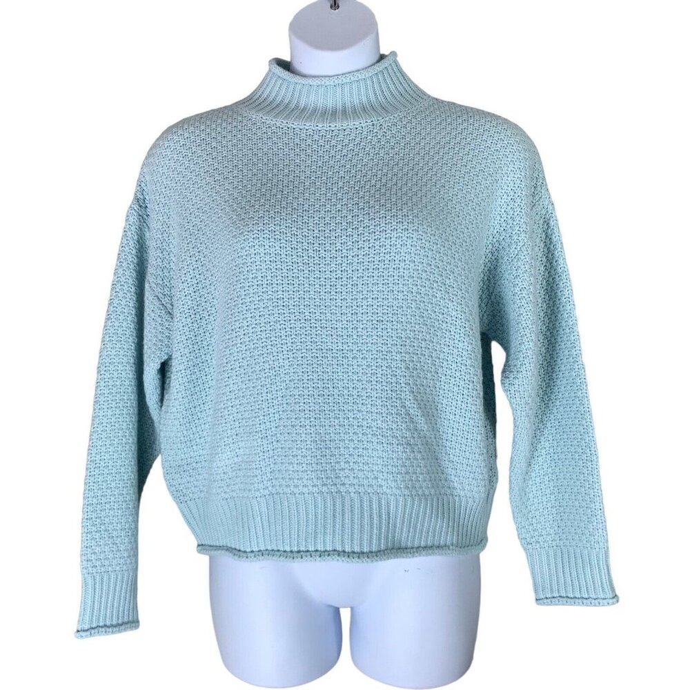 Cherfly Sweater Size Medium Light Blue Loose Knit Mock neck Pullover Womens